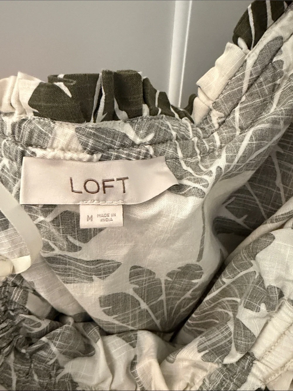 LOFT One-Shoulder Ruffle Dress in Olive Green and Cream - Picture 2 of 4